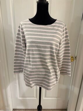 Joules 3/4 sleeve boatneck gray pink stripe shirt top women’s size 12